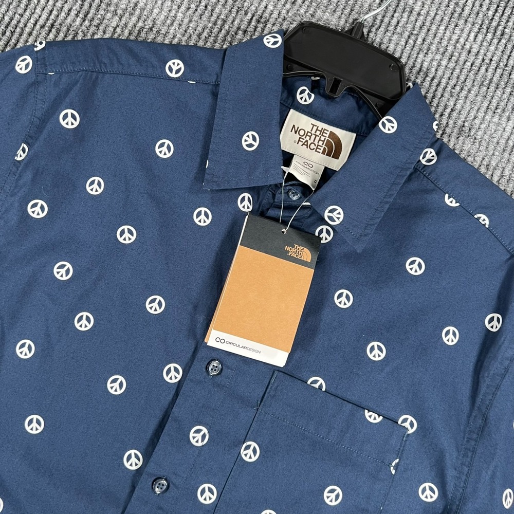 The North Face Shirt Mens Medium Blue Geometric Short Sleeve New Button Up